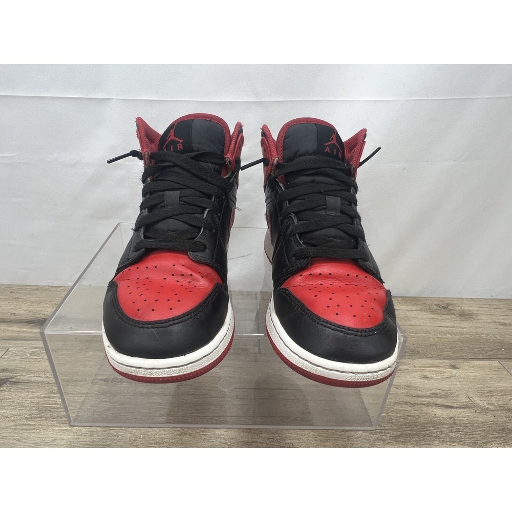 Nike Air Jordan 1 Mid Bred Youth Size 7Y Womens Sz 8.5 Black Red Sneaker Shoes - Picture 5 of 16